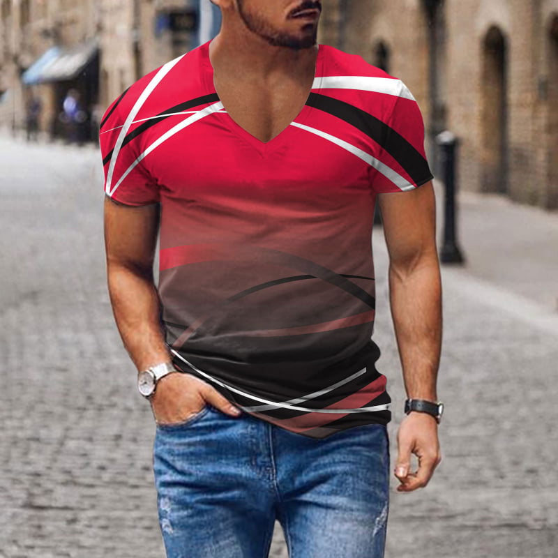 Tricou pentru bărbați cu decolteu în V, imprimare digitală 3D și model cu cruce