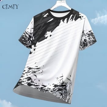 Tricou sport cu mâneci scurte, respirabil, uscare rapidă, imprimeu geometric 3D, guler rotund, poliester ușor.