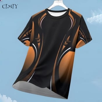 Tricou sport cu mâneci scurte, respirabil, uscare rapidă, imprimeu geometric 3D, guler rotund, poliester ușor.