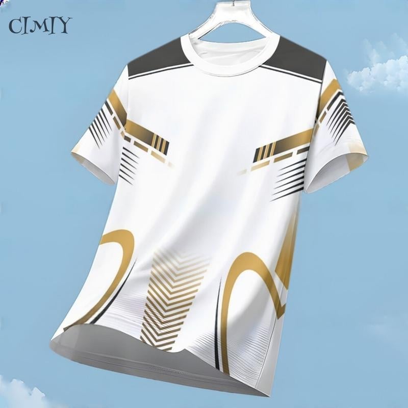 Tricou sport cu mâneci scurte, respirabil, uscare rapidă, imprimeu geometric 3D, guler rotund, poliester ușor.