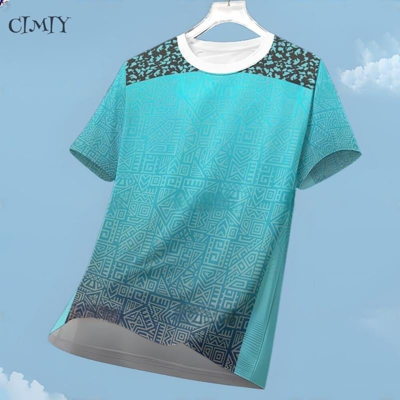 Tricou sport cu mâneci scurte, respirabil, uscare rapidă, imprimeu geometric 3D, guler rotund, poliester ușor.