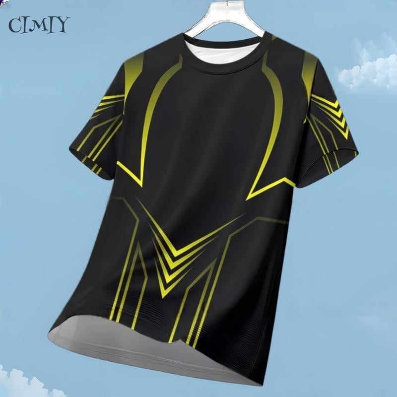 Tricou sport cu mâneci scurte, respirabil, uscare rapidă, imprimeu geometric 3D, guler rotund, poliester ușor.
