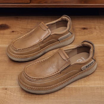 2025 Pantofi casual din piele pentru bărbați, fără șireturi, stil coreean, talpă moale, pantofi de condus