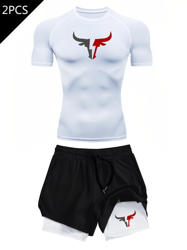 Tricou imprimat 2D pentru bărbați, vară, mâneci scurte, croială slim, uscare rapidă, imprimeu geometric pentru sport