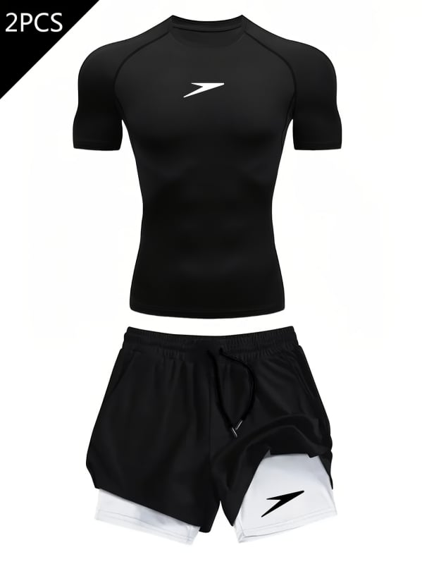 Tricou imprimat 2D pentru bărbați, vară, mâneci scurte, croială slim, uscare rapidă, imprimeu geometric pentru sport