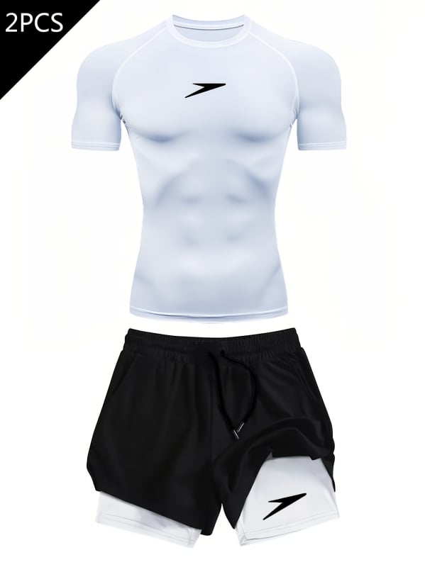 Tricou imprimat 2D pentru bărbați, vară, mâneci scurte, croială slim, uscare rapidă, imprimeu geometric pentru sport