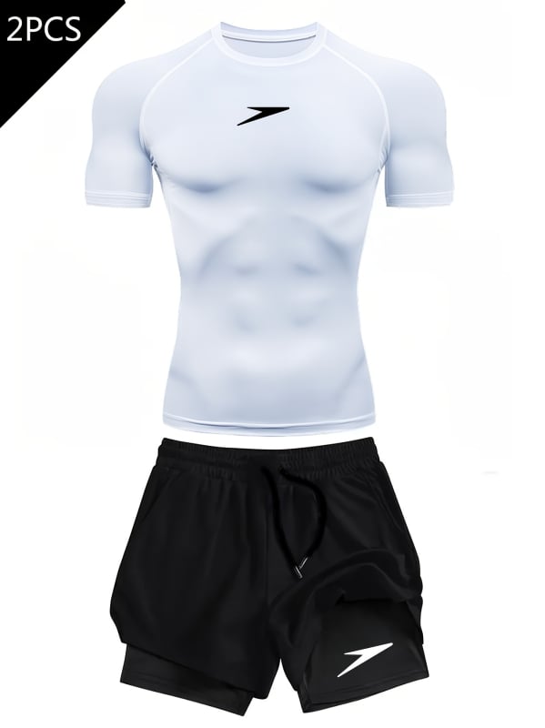 Tricou imprimat 2D pentru bărbați, vară, mâneci scurte, croială slim, uscare rapidă, imprimeu geometric pentru sport