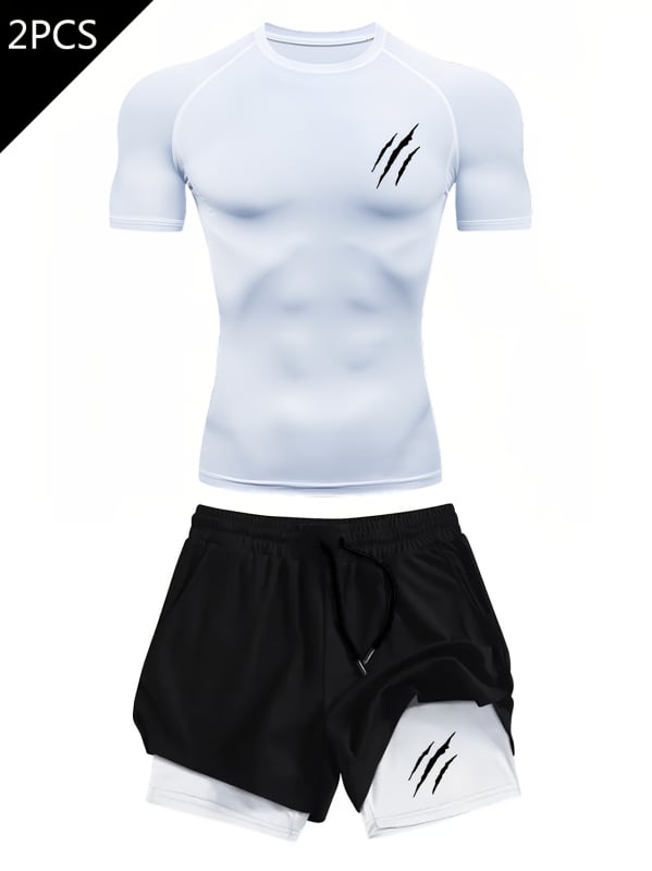 Tricou imprimat 2D pentru bărbați, vară, mâneci scurte, croială slim, uscare rapidă, imprimeu geometric pentru sport