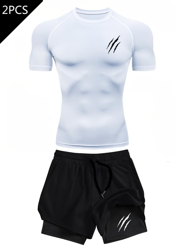 Tricou imprimat 2D pentru bărbați, vară, mâneci scurte, croială slim, uscare rapidă, imprimeu geometric pentru sport