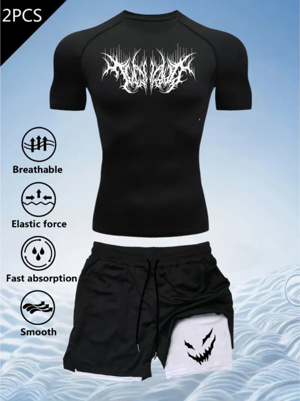 Tricou imprimat 2D pentru bărbați, vară, mâneci scurte, croială slim, uscare rapidă, imprimeu geometric pentru sport
