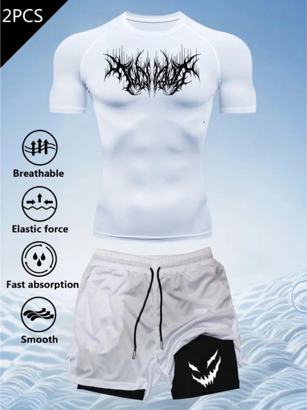 Tricou imprimat 2D pentru bărbați, vară, mâneci scurte, croială slim, uscare rapidă, imprimeu geometric pentru sport