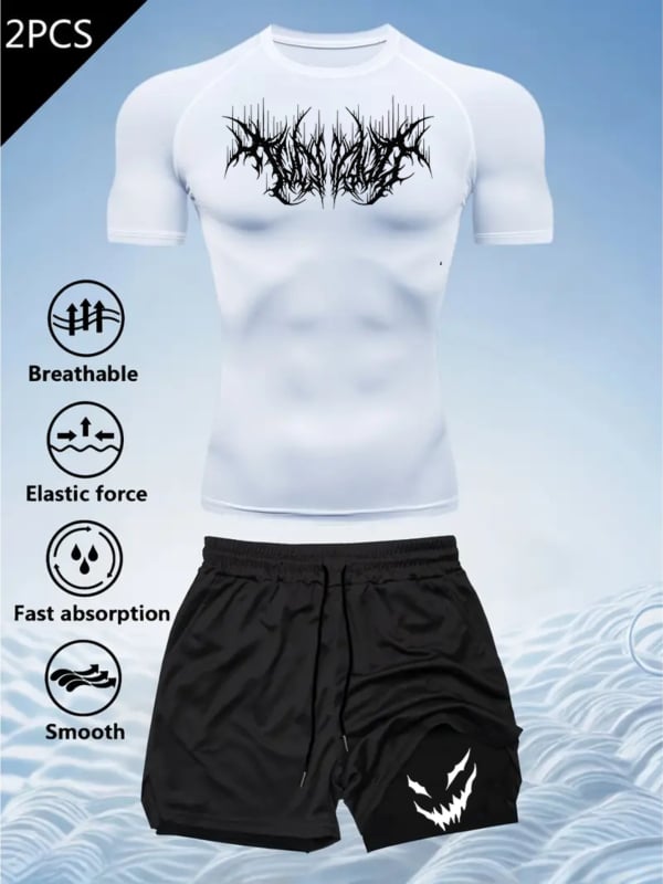 Tricou imprimat 2D pentru bărbați, vară, mâneci scurte, croială slim, uscare rapidă, imprimeu geometric pentru sport