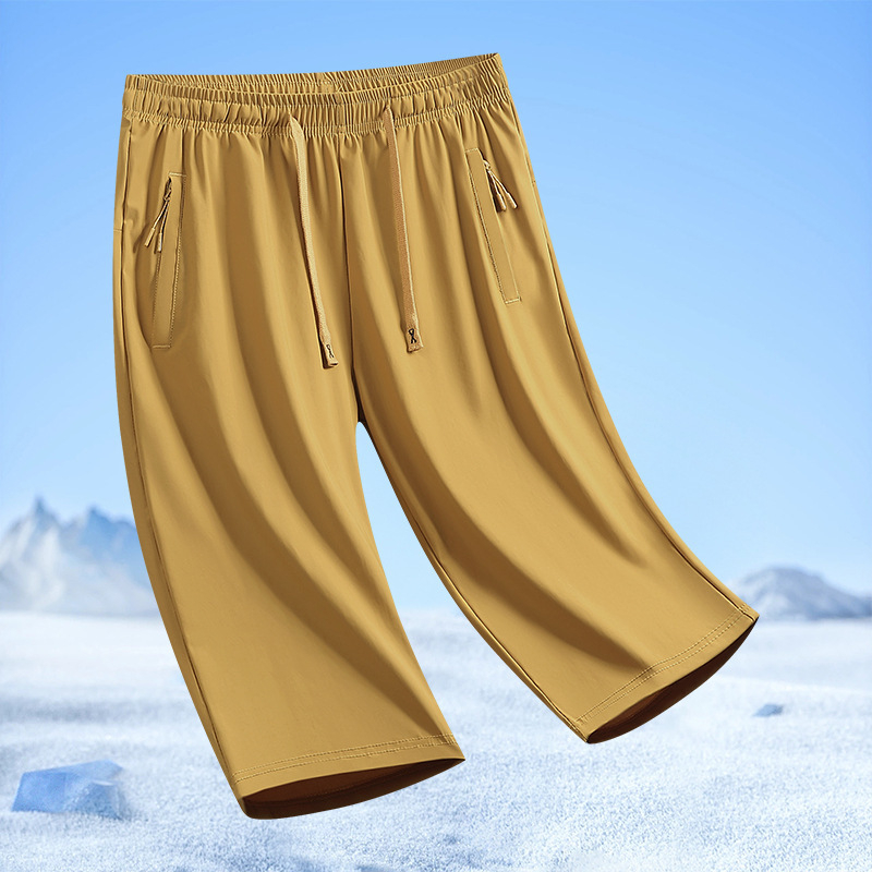 Pánske 3/4 nohavice, rýchloschnúce, voľný strih, plus veľkosť, leto, materiál ice silk