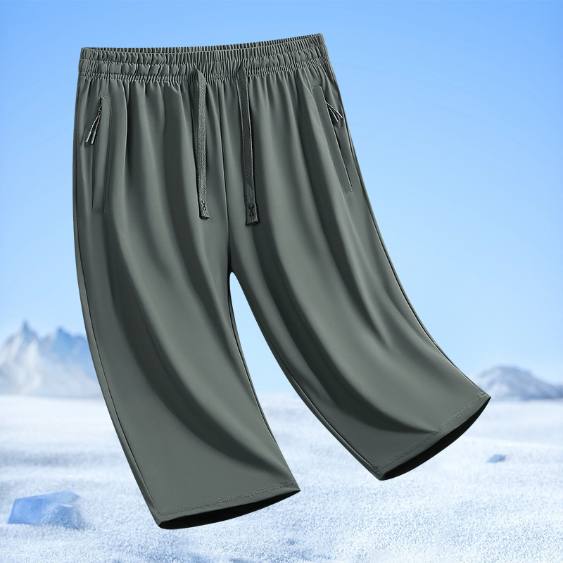 Pánske 3/4 nohavice, rýchloschnúce, voľný strih, plus veľkosť, leto, materiál ice silk