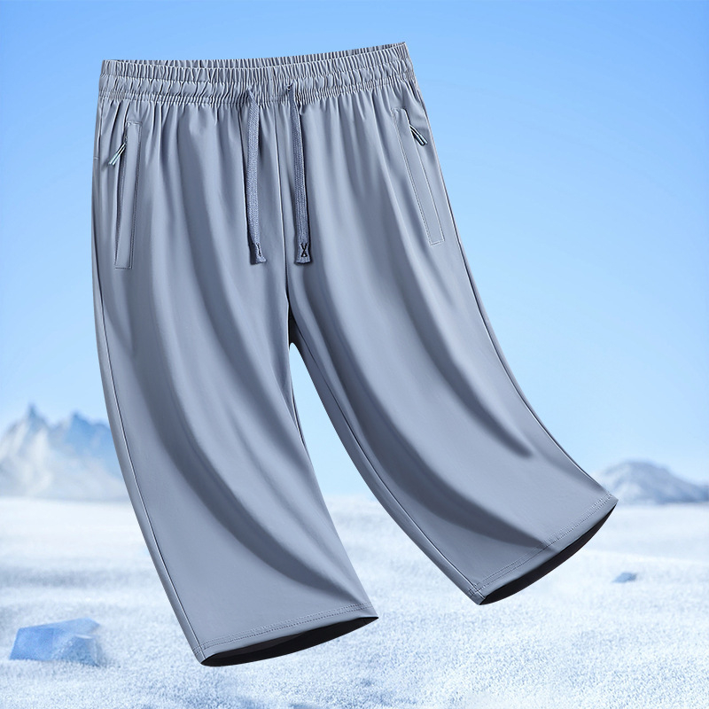 Pánske 3/4 nohavice, rýchloschnúce, voľný strih, plus veľkosť, leto, materiál ice silk