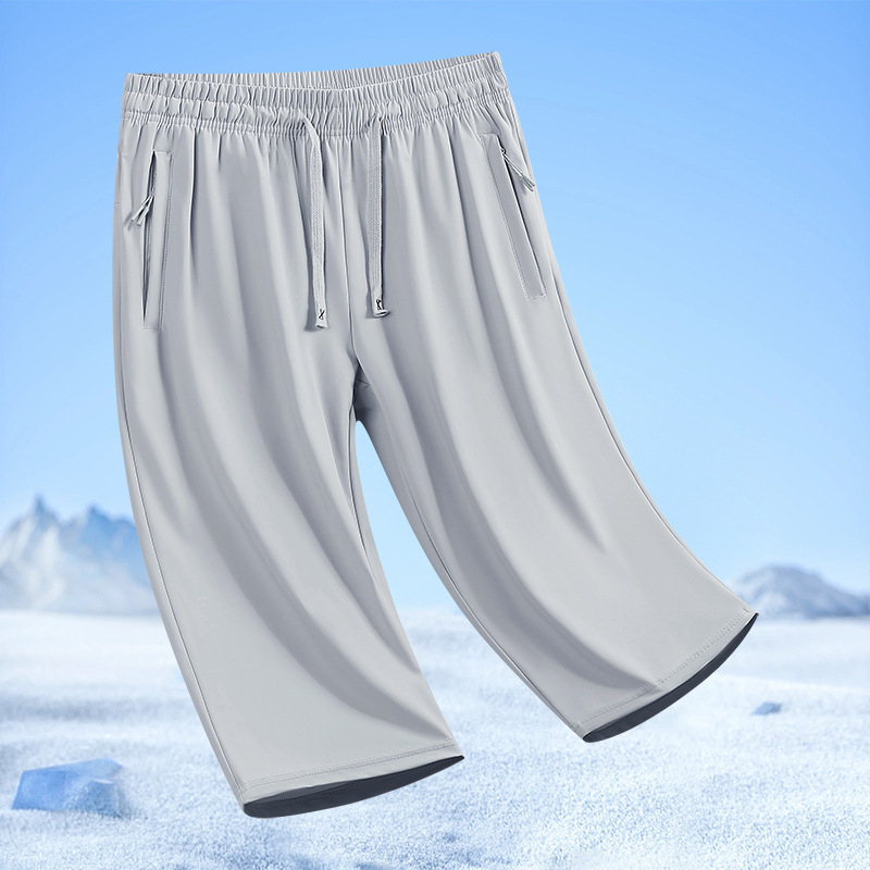 Pánske 3/4 nohavice, rýchloschnúce, voľný strih, plus veľkosť, leto, materiál ice silk