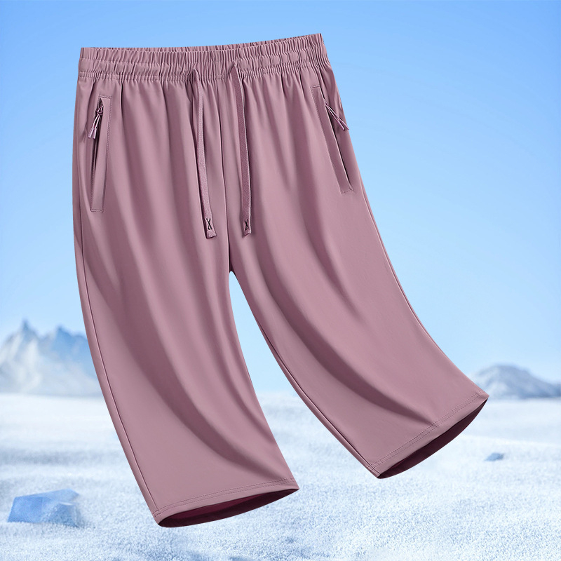Pánske 3/4 nohavice, rýchloschnúce, voľný strih, plus veľkosť, leto, materiál ice silk