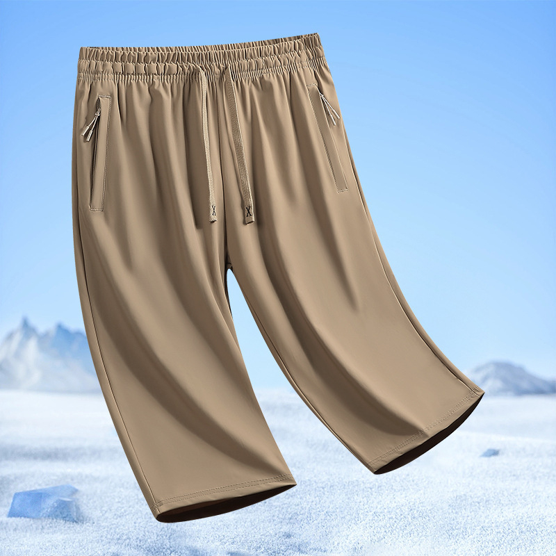 Pánske 3/4 nohavice, rýchloschnúce, voľný strih, plus veľkosť, leto, materiál ice silk
