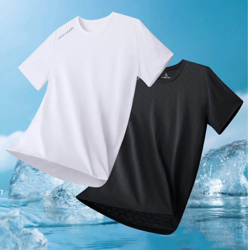 Ανδρική κοντομάνικη T‑shirt με στρογυλό λαιμό, ιαπωνικό ρετρό στυλ, λεπτή ύφανση Ice Silk, γρήγορο στέγνωμα, διαπνοή, ελαστικότητα, καλοκαίρι