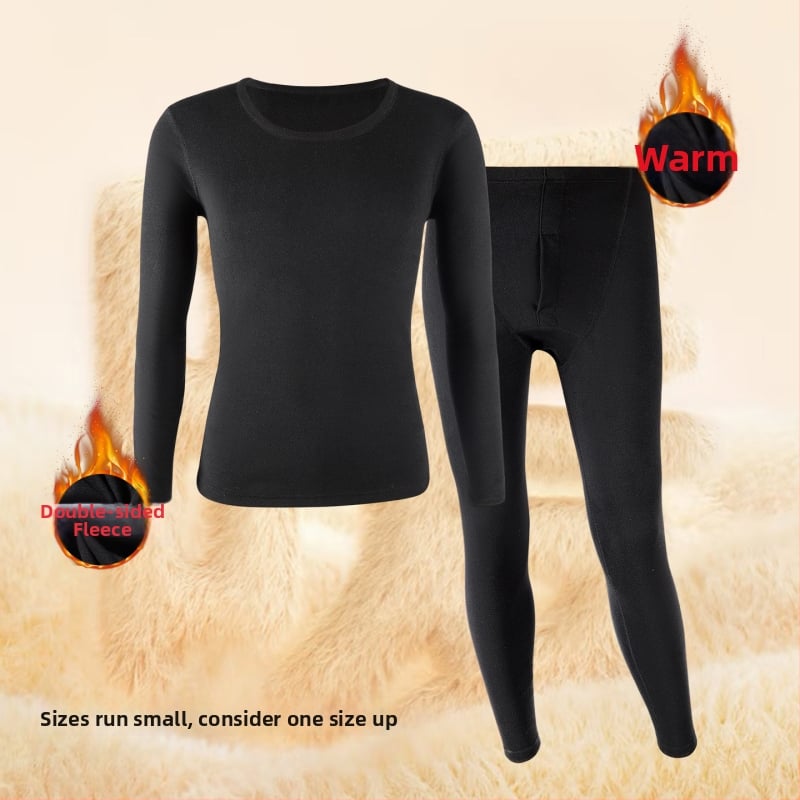 Set termic pentru bărbați, cu fleece pe ambele fețe, gros pentru iarnă, top cu mânecă lungă și pantaloni, fără cusături