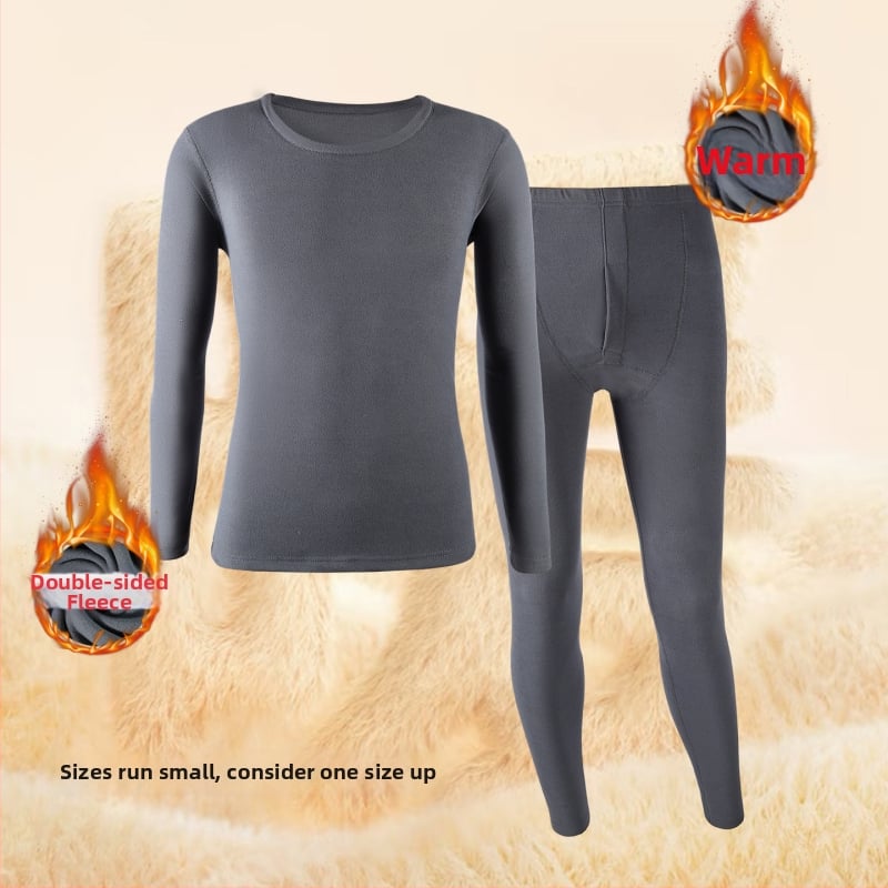 Set termic pentru bărbați, cu fleece pe ambele fețe, gros pentru iarnă, top cu mânecă lungă și pantaloni, fără cusături