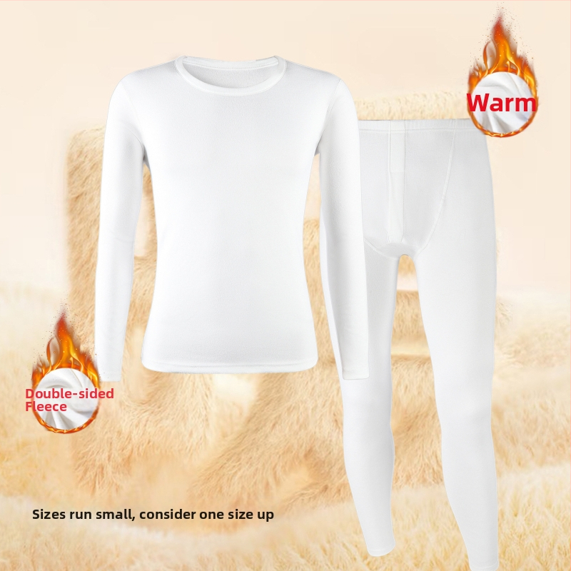 Set termic pentru bărbați, cu fleece pe ambele fețe, gros pentru iarnă, top cu mânecă lungă și pantaloni, fără cusături