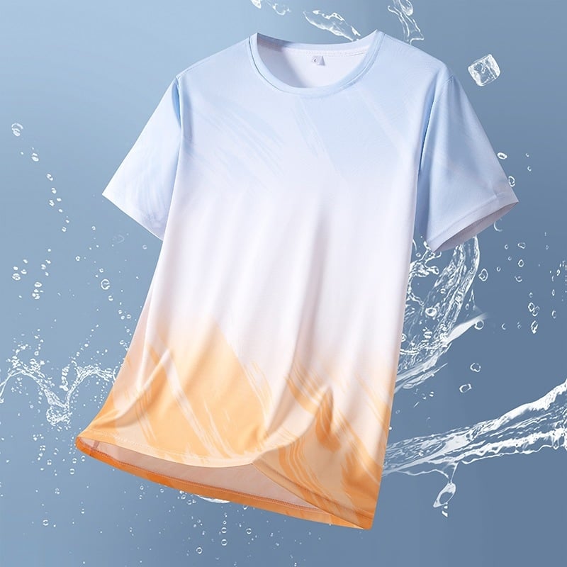 Férfi nyári hűsítő rövid ujjú T‑shirt, légáteresztő, gyorsan száradó anyagból, kényelmes és sokoldalú edzőruha gyémánt mintával