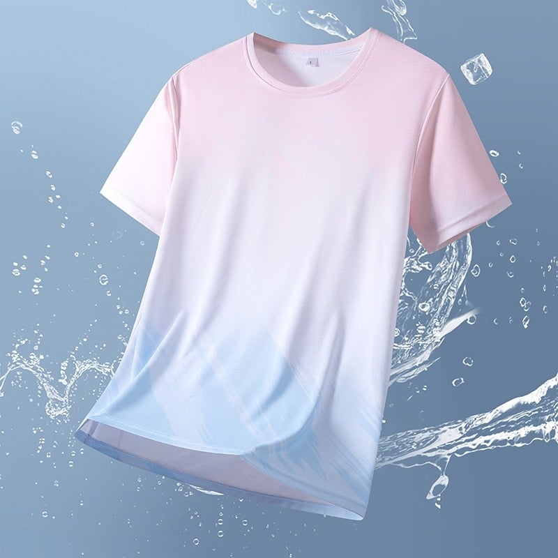Férfi nyári hűsítő rövid ujjú T‑shirt, légáteresztő, gyorsan száradó anyagból, kényelmes és sokoldalú edzőruha gyémánt mintával