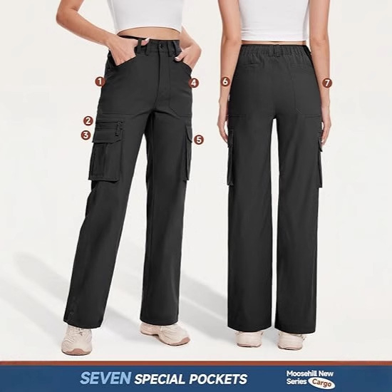 Ženske casual hlače ravnog kroja, jedne boje, opuštenog krojenja, cargo stil rada