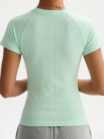 Tricou sport damă cu mânecă scurtă, uscare rapidă, croială slim, pentru alergare, yoga și pilates