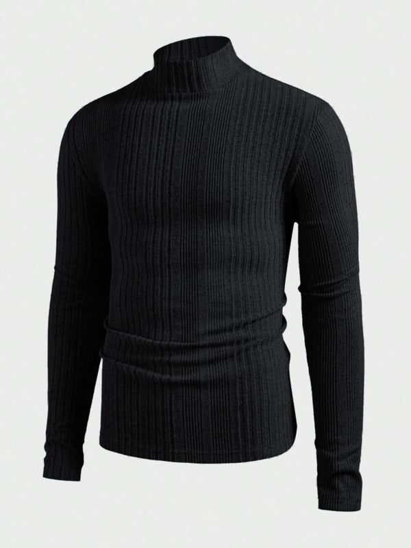 2025 Férfi csíkos kötött T shirt kozepgalléros, karcsúsított szabású, hosszú ujjú