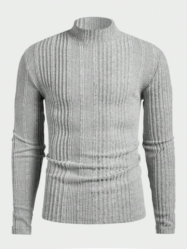 2025 Férfi csíkos kötött T shirt kozepgalléros, karcsúsított szabású, hosszú ujjú