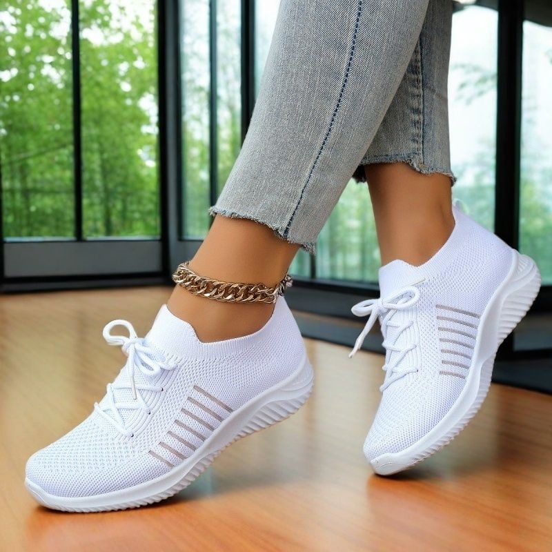 Adidași albi din plasă, respirabili pentru femei, pantofi casual de plimbare 2026 primăvară-vară