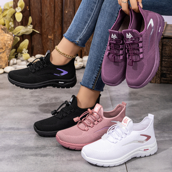 Pantofi casual pentru femei, plus size, culoare solidă, pantofi sport de exterior, flywoven