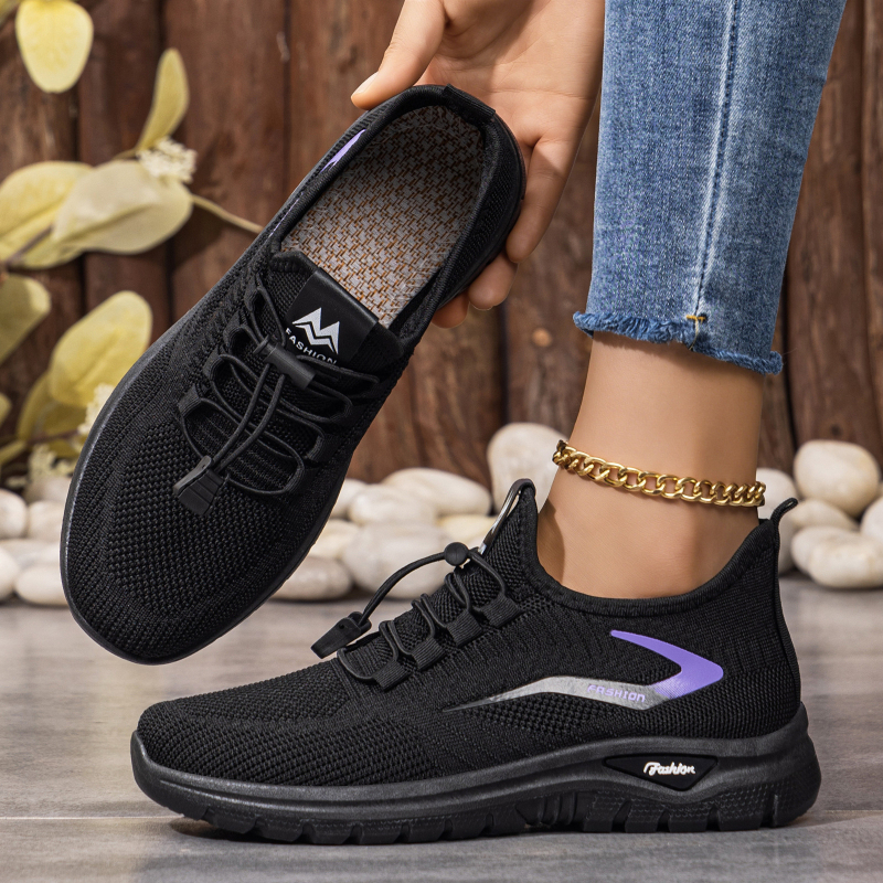 Pantofi casual pentru femei, plus size, culoare solidă, pantofi sport de exterior, flywoven