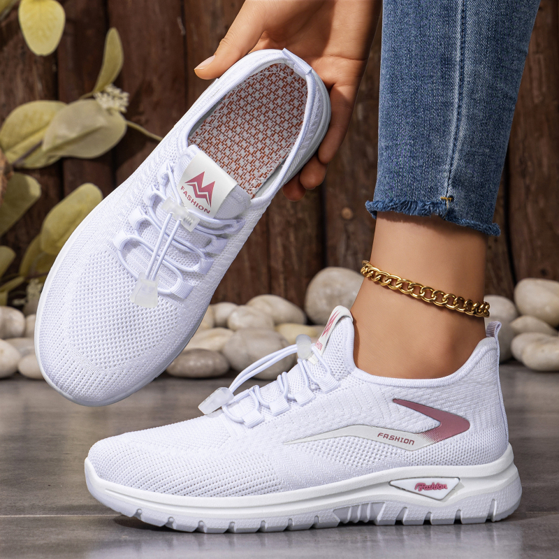 Pantofi casual pentru femei, plus size, culoare solidă, pantofi sport de exterior, flywoven