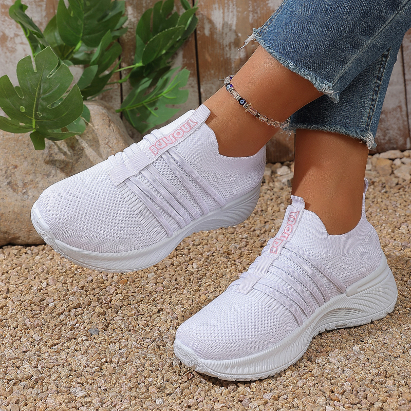Pantofi sport slip-on pentru femei, mărime mare, casual, blocuri de culoare, guler înalt, partea superioară respirabilă Flyknit, talpă din cauciuc.
