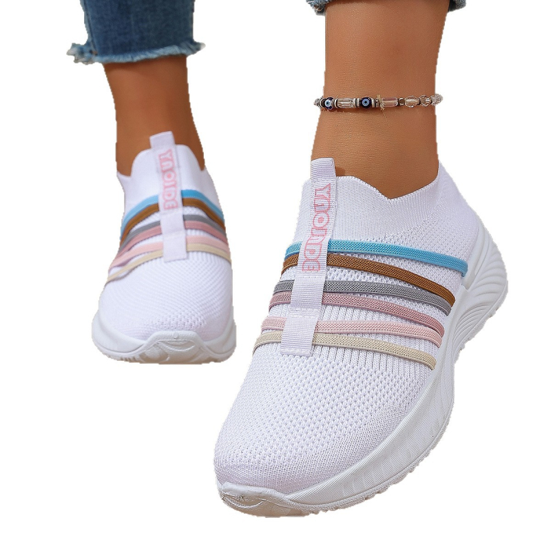 Pantofi sport slip-on pentru femei, mărime mare, casual, blocuri de culoare, guler înalt, partea superioară respirabilă Flyknit, talpă din cauciuc.