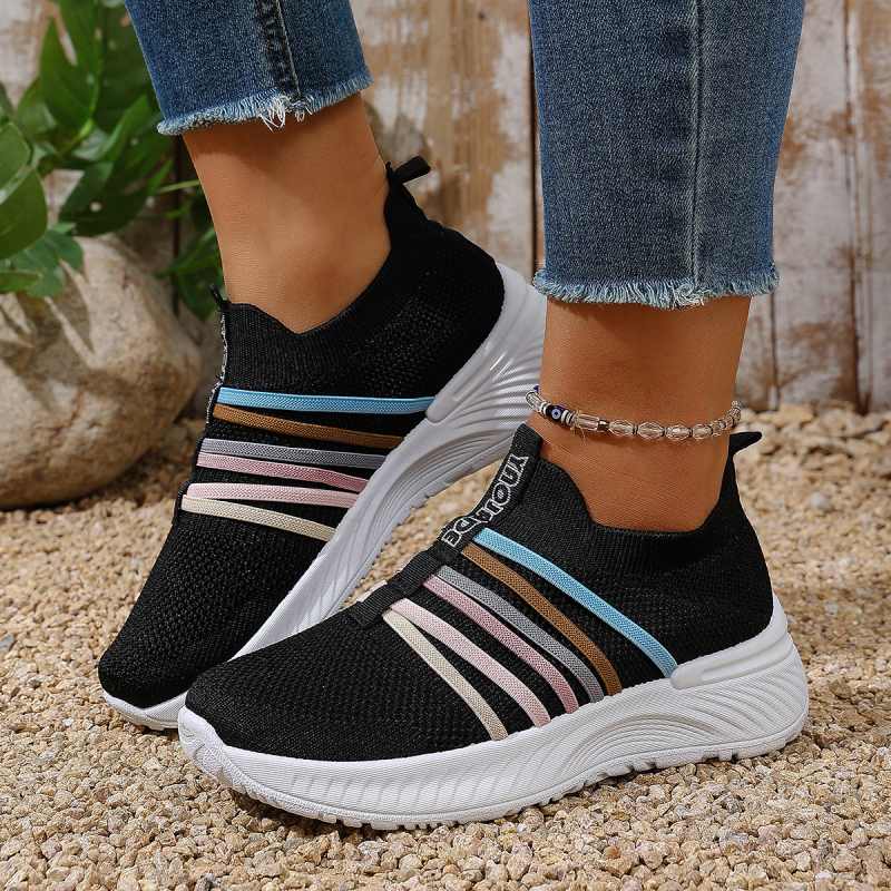 Pantofi sport slip-on pentru femei, mărime mare, casual, blocuri de culoare, guler înalt, partea superioară respirabilă Flyknit, talpă din cauciuc.