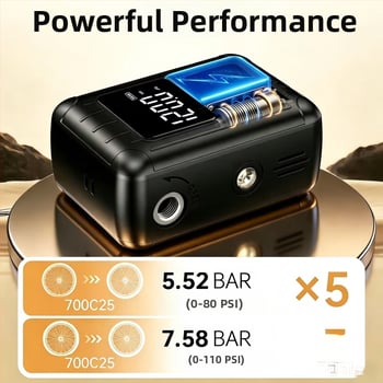 Hordozható mini brushless elektromos kerékpárpumpa intelligens nyomás-szabályozással országúti és terepkerékpározáshoz