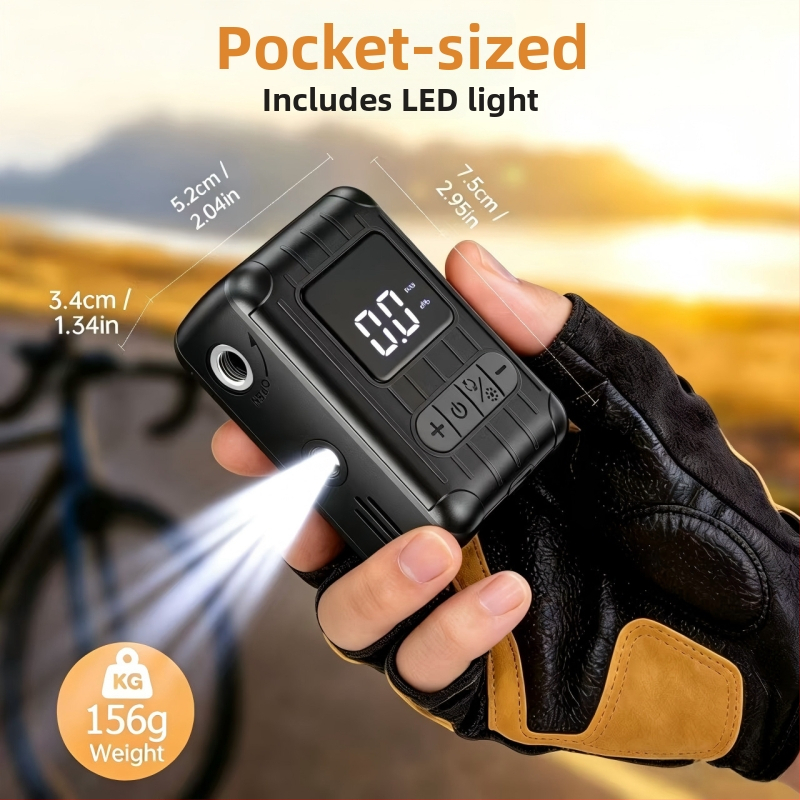 Prenosná mini bezkartáčová elektrická pumpa na bicykel s inteligentnou reguláciou tlaku pre cestné a horské bicyklovanie