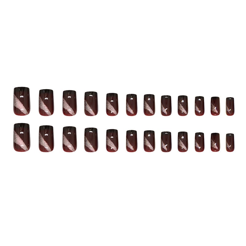 Cat Eye set noktiju, nepravilne srednje duge duljine, suptilan sjaj, 24 uklonjiva nokta