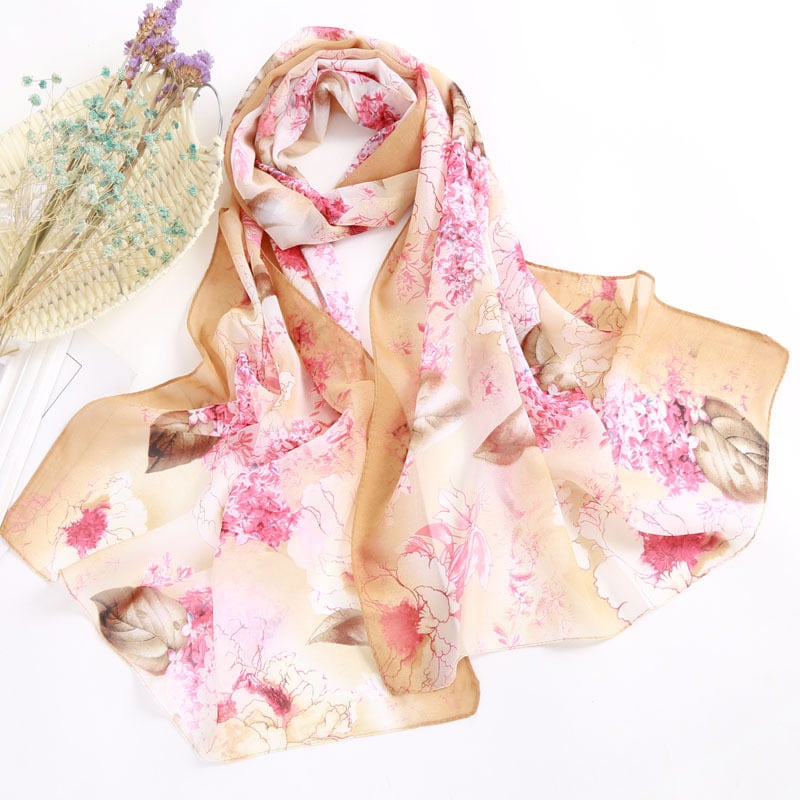 Női chiffon sál virágos mintával, koreai stílus, UV védelem, 50 cm széles