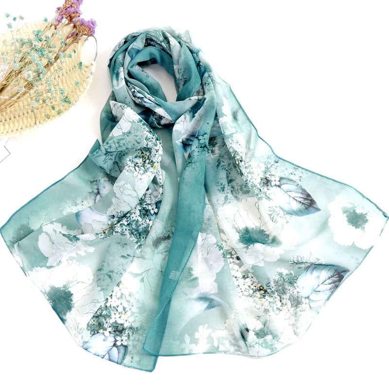 Női chiffon sál virágos mintával, koreai stílus, UV védelem, 50 cm széles