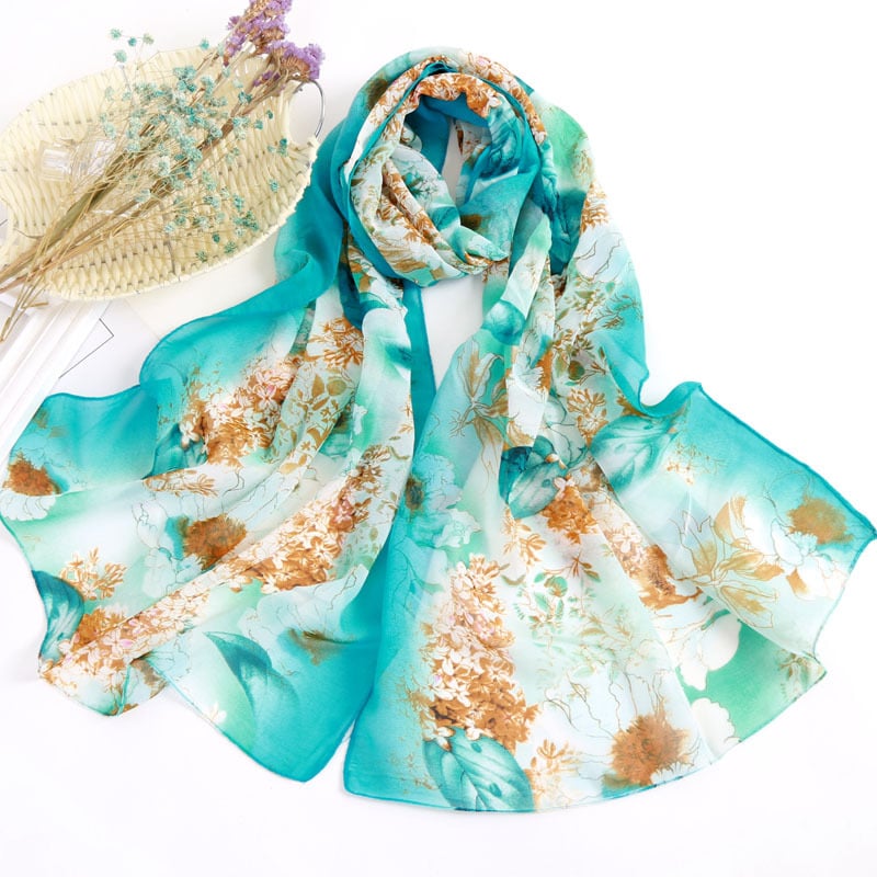 Női chiffon sál virágos mintával, koreai stílus, UV védelem, 50 cm széles