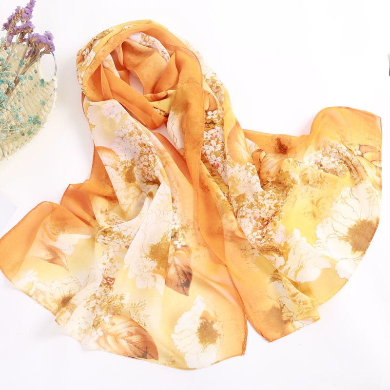 Női chiffon sál virágos mintával, koreai stílus, UV védelem, 50 cm széles