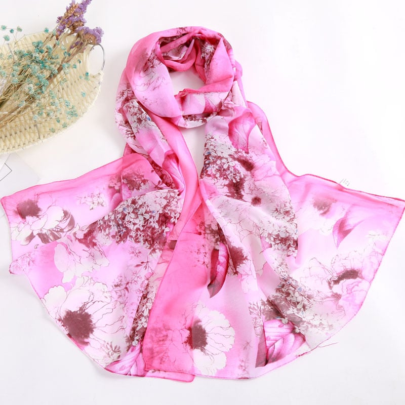 Női chiffon sál virágos mintával, koreai stílus, UV védelem, 50 cm széles