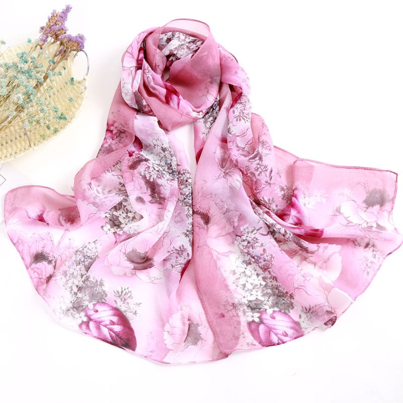 Női chiffon sál virágos mintával, koreai stílus, UV védelem, 50 cm széles