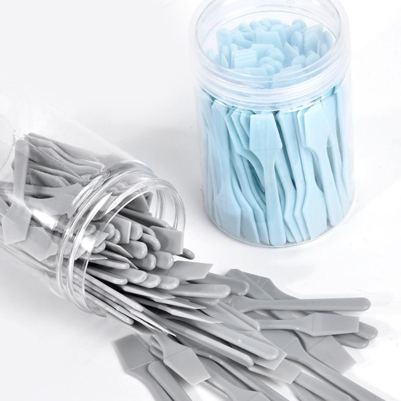 Linguriță de machiaj din plastic, 62 mm, spatulă mică pentru dozare, cupă pentru creme și unguente, linguriță pentru cremă de ochi, 100 buc.