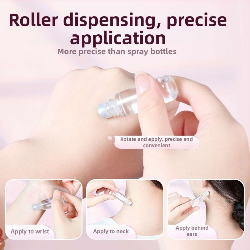 Priehľadná roll-on fľaštička s ružovozlatým uzáverom, objem 1 ml/2 ml/3 ml, na éterické oleje a parfum.